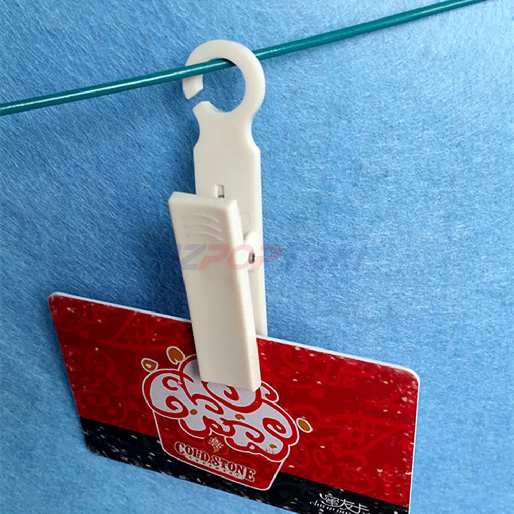 100pcs Plastic Display Price Sign Photo Card Hanging Clip Holder Hooks Up Advertising Promotions