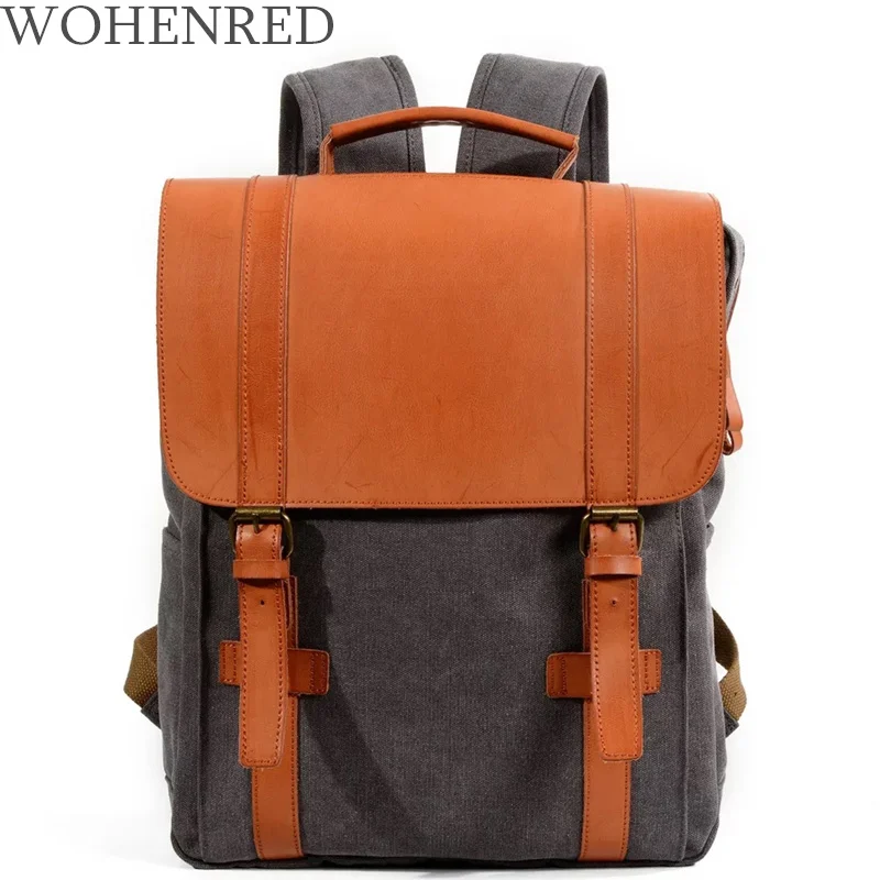 Men's Backpacks Casual Canvas Leather Laptop Backpack Male BackBag Mochila Feminina 2018 New Fashion Portable Student School Bag