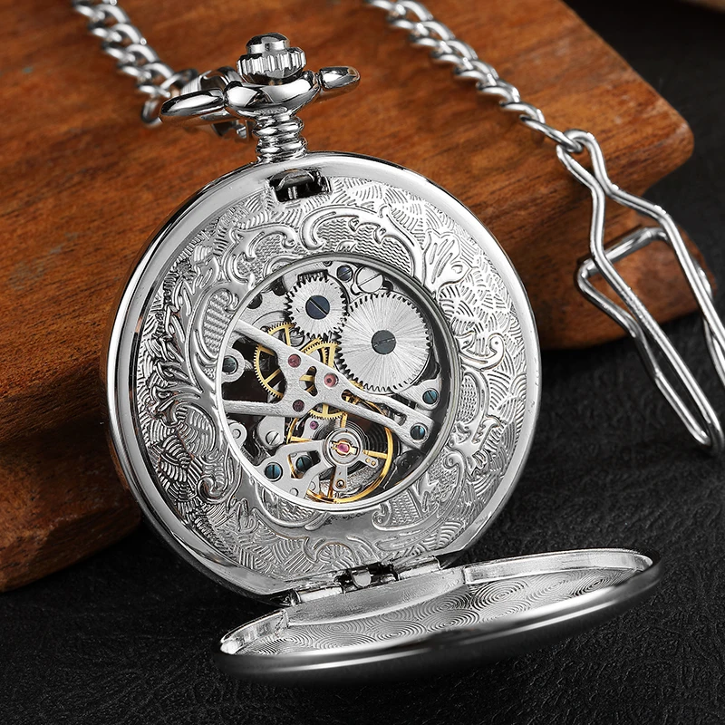 Vintage 2 Sides Open Case Mechanical Men's Watch Double Face Roman Dial Clock Hand Wind Pocket Watch With FOB Chain Gift
