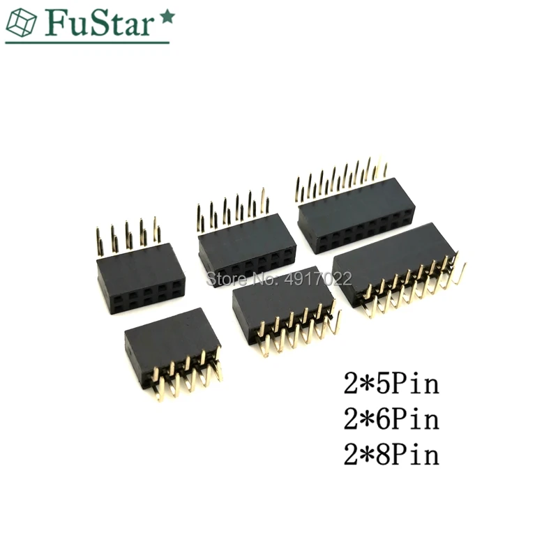 10pc 2*4 2*5 2*6 2*8 Pin Double Row Male / Female 2.54mm Breakable Pin Header Right Angle Connector Strip bending Gold plated