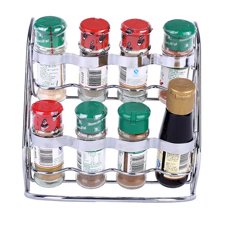 Kitchen supplies glass spice bottle set sauce pot sealed cans seasoning box shelf spice bottle Stainless steel Storage rack