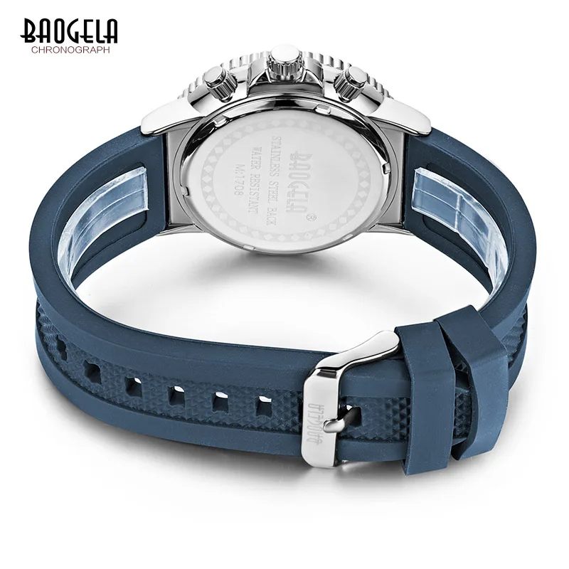 Baogela Chronograph Kuarsa Jam Tangan untuk Pria Anak Laki-laki Fashion Kasual Pria Tahan Air Analog Jam Tangan Bercahaya Tangan Biru 1708G-1