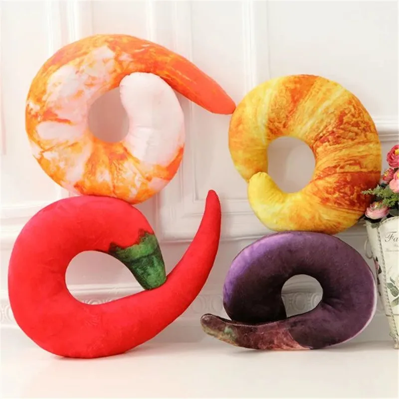 30cm One Piece Creative Chili Eggplant Shrimp Bread Sleeping Pillow Kids Soft PP Cotton Food Simulation Toys 4 Style