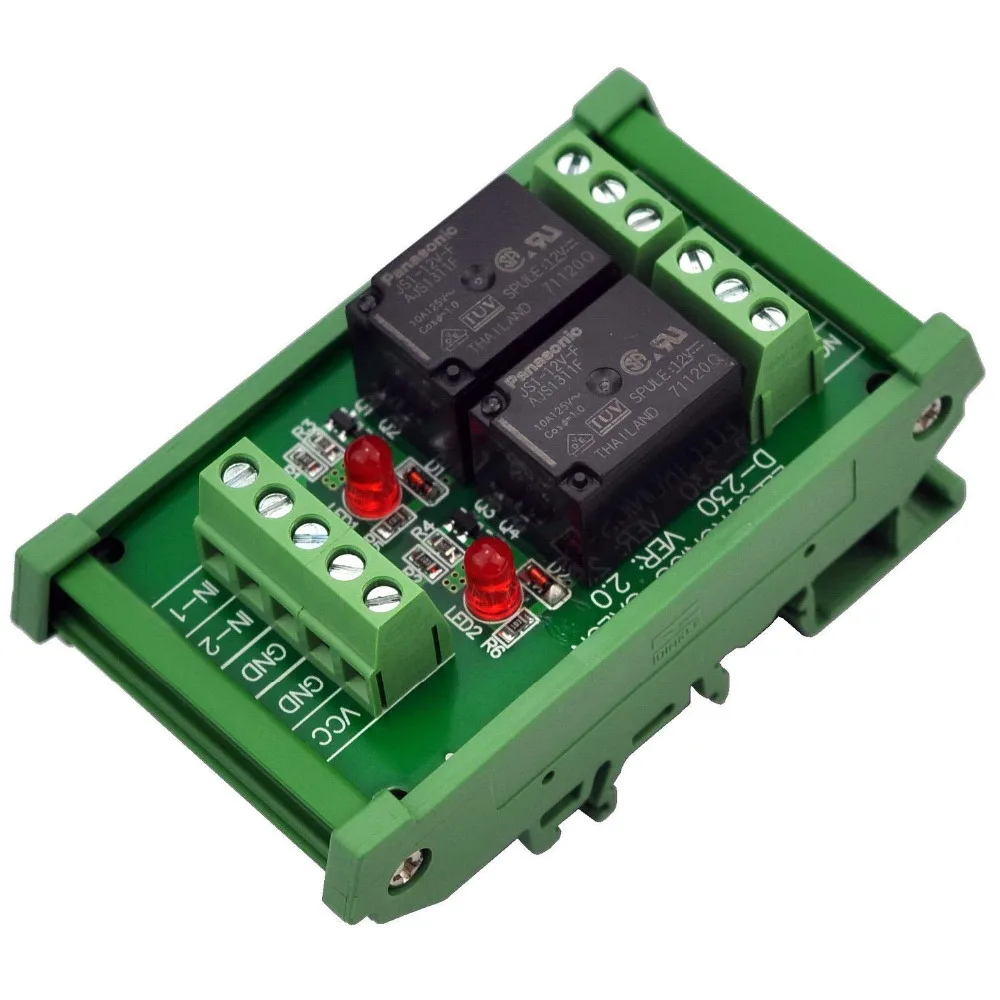 Electronics-Salon DIN Rail Mount 2 SPDT 10Amp Power Relay Interface Module, DC 12V Version.