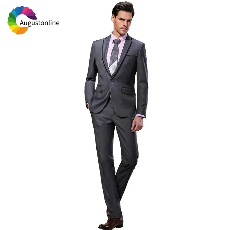 

Vintage Custom Made Grey Men Suit Wedding Groomsmen Suit Groom Tuxedo Slim Fit Best Man Blazer Jacket Pants 2Piece Costume Homme