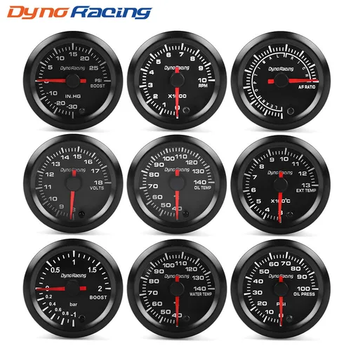 Dynoracing-Indicador de niveles, pieza de coche que indica la velocidad, temperatura del agua, presión de aceite, relación aire-combustible, voltímetro EGT, tacómetro, medidor de RPM, 2"", 52mm, 7 colores