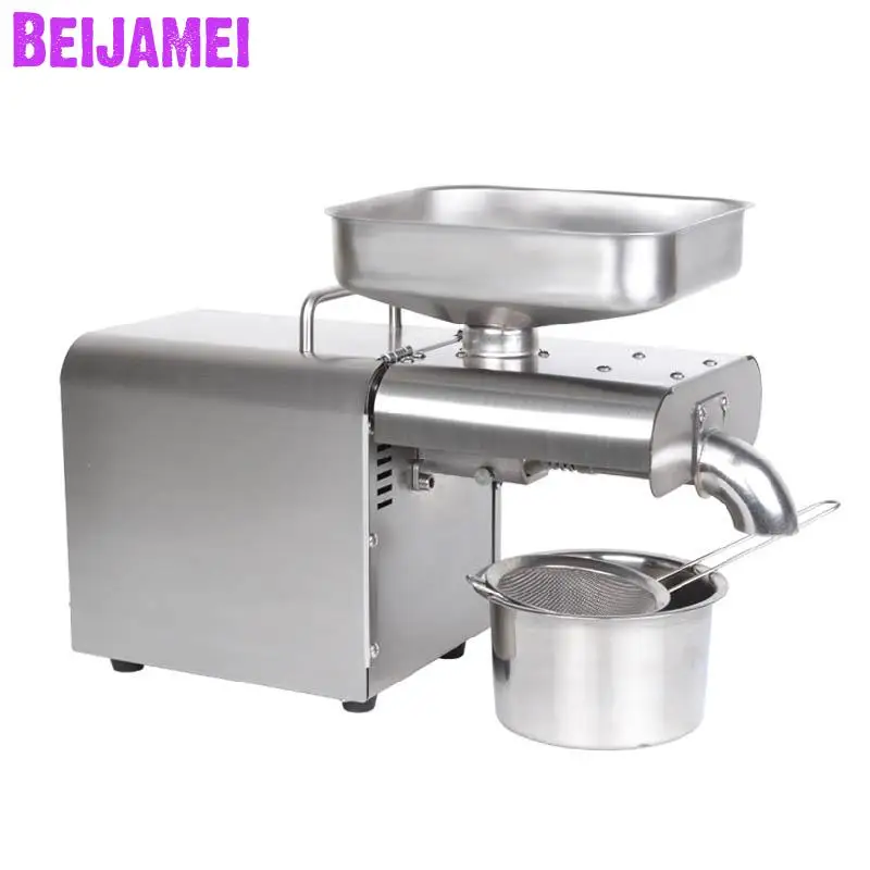 BEIJAMEI Home Use Sesame Seeds Oil pressers Stainless Steel Cold Hot Oil Press Machine Peanut Flaxseed Oil Maker 220V/110V