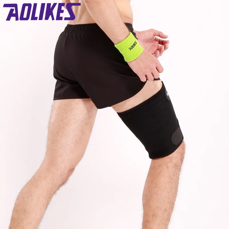 AOLIKES 1 piece sport thigh support guard muscle strain protector brace muslo pads fitness Leggings leg compression bodybuilding