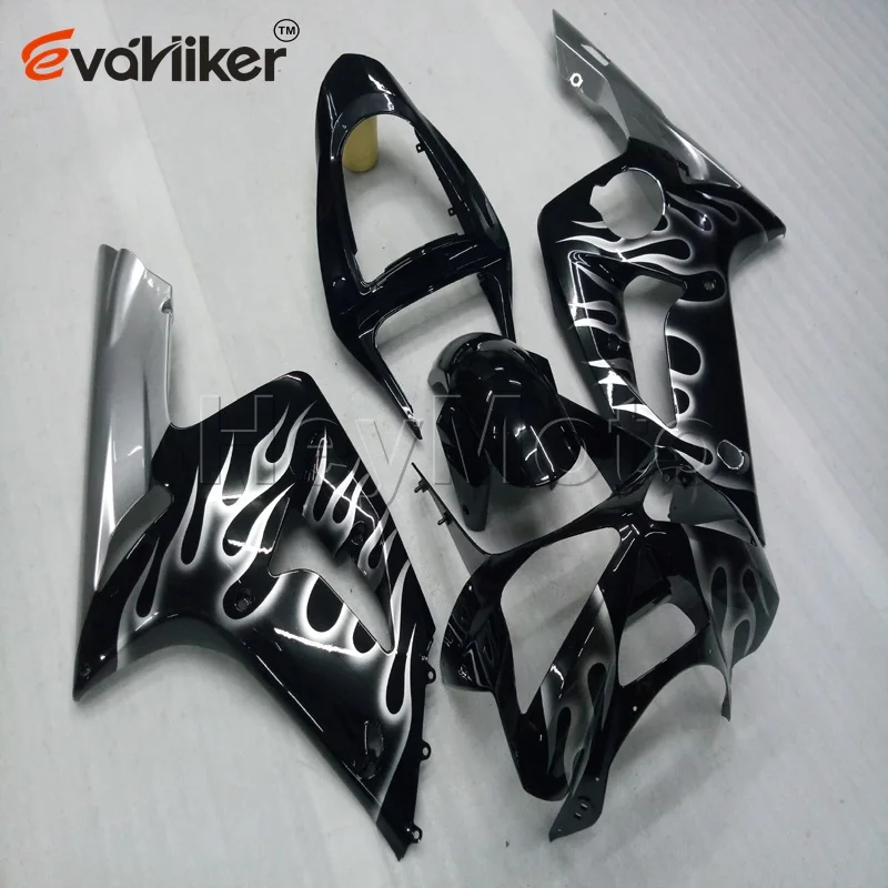 Motorcycle cowl for ZX6R 2003 2004  silver flames ZX 6R 03 04 ABS Plastic fairings Kit Injection mold H3