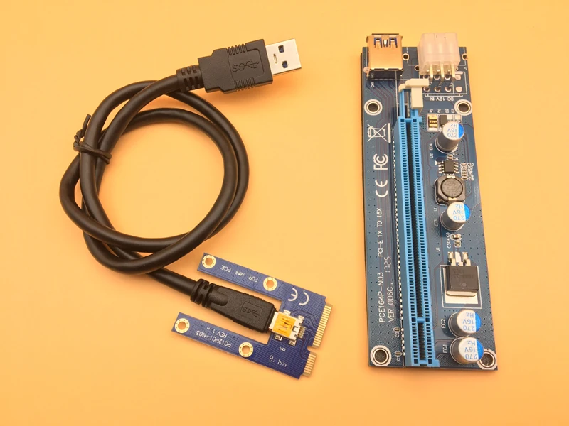 NEW Mini PCI-E PCI Express 1x to 16x Riser Card USB3.0 to PCIE Graphics Card Slot 6Pin Power Supply for Bitcoin BTC Miner Mining