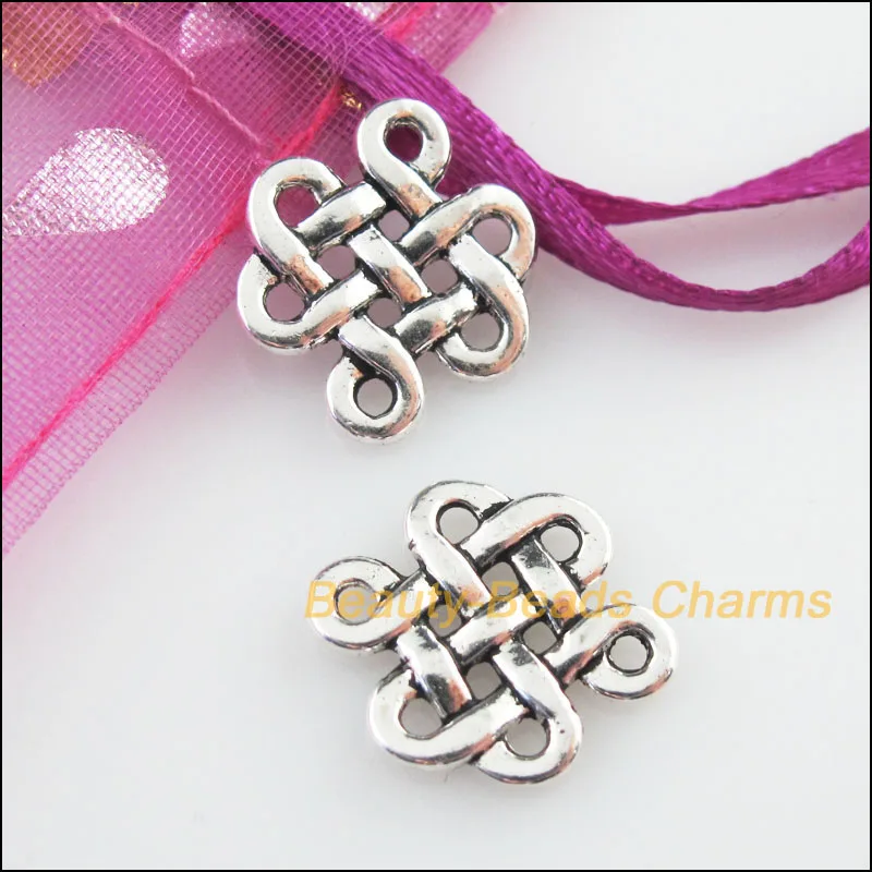 25 New Connectors Chinese Knote Tibetan Silver Color Charms 14x17mm