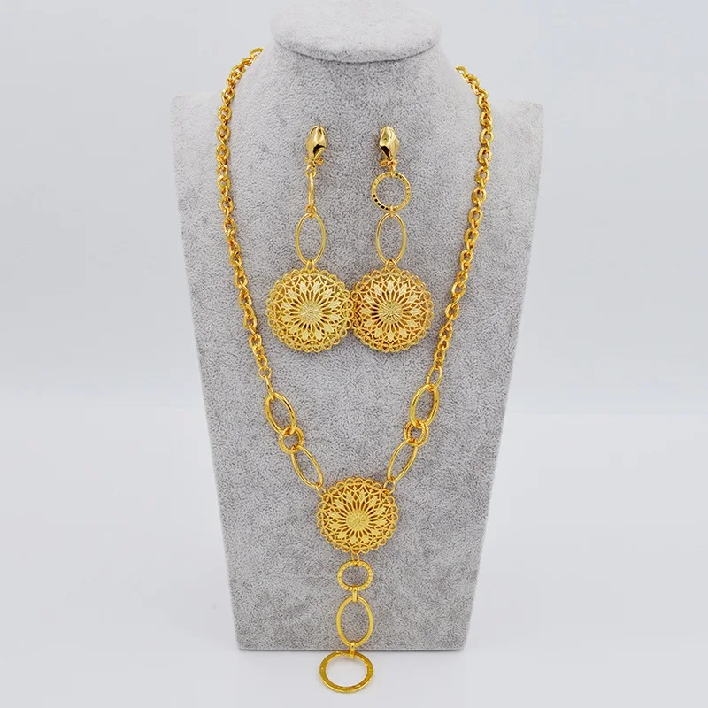 

Sunny Jewelry Fashion Jewelry 2017 Long Chain Necklace Earrings Women Jewelry Sets High Quality Big Round Flower For Party Gift