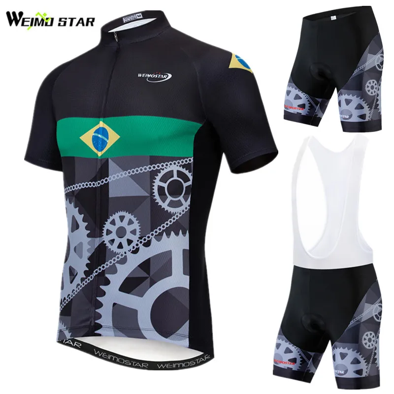 Weimostar 2019 Pro Team Brazil Cycling Jersey Set Summer Men's Cycling Clothing Gel Pad Mountain Bike Clothing Bicycle Clothes