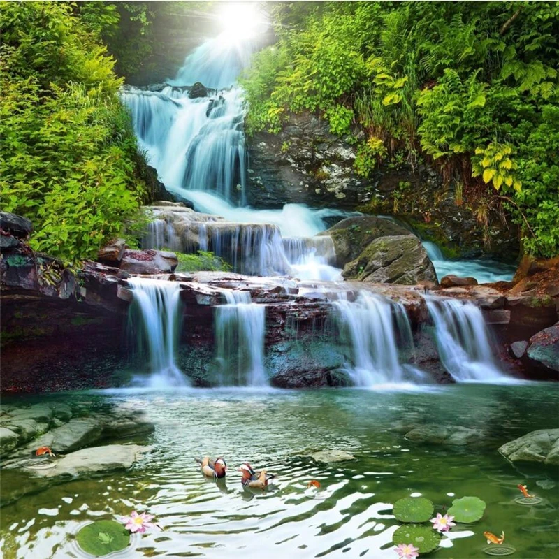 

wellyu Mountain waterfall scenery water wealth natural scenery landscape background custom large mural wallpaper