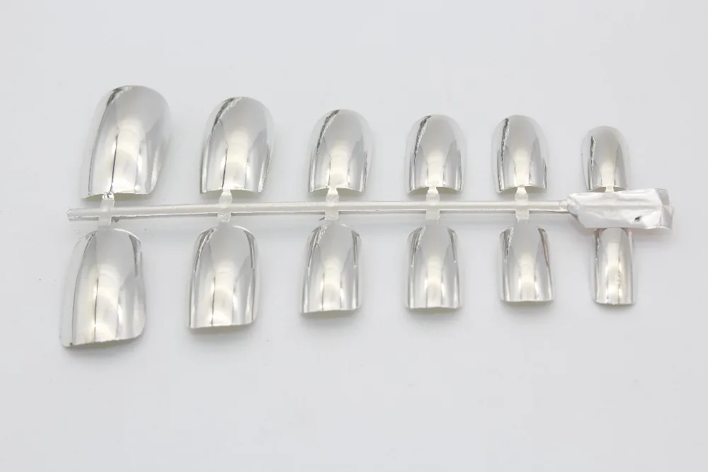 12pcs Hot Sale Nail Art Display Full Cover False Nail Tips Silver/Gold Metal Fake Nails Extension Decorated Manicure Accessories