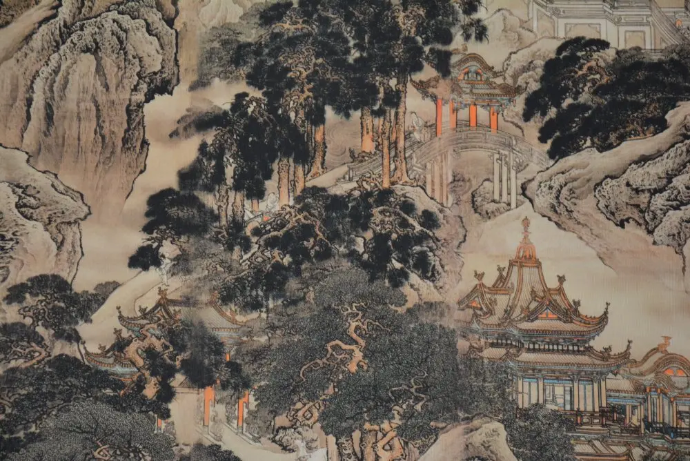 Hand-painted Chinese paintings, long axis of the Qing Dynasty in China,Somewhere close to heaven,Free shipping