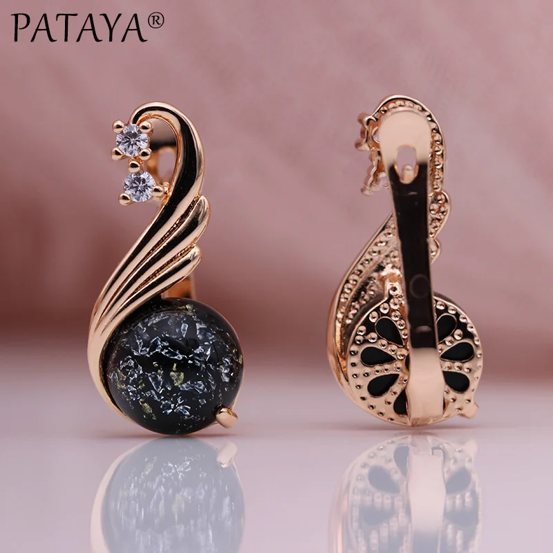 PATAYA New 585 Rose Gold Color Natural Zircon Women Fashion Jewelry Champagne Crystal Opal Onyx Earring Wedding Fine Earrings