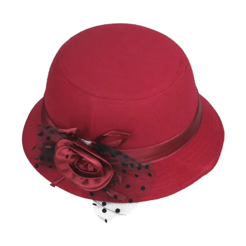 LNPBD Solid Color Women Beach Retro Vintage Wool Felt Bowler Floral Fedora Hat Autumn Winter Bucket Caps For Woman