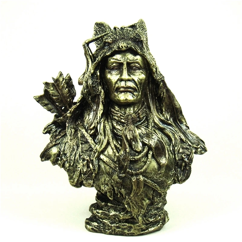 Antique Indian Hunter Bust Sculpture Abstract Polyresin Tribe Chief Statue Gift Craft Ornament for Home Decor Art Collectible