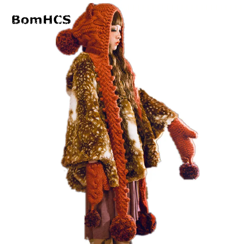 BomHCS  Hat with Scarf Cute Cat Ears Winter Warm 100% Handmade Knitted Beanie Neckerchief (without gloves)