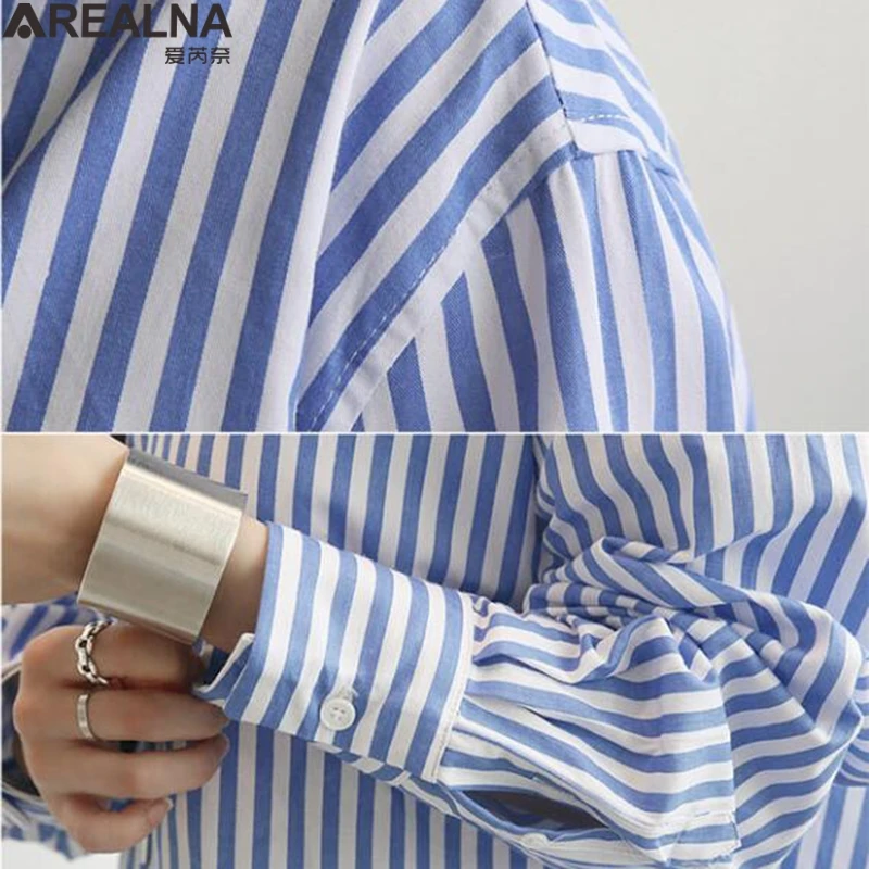 Button Up Women\'s Striped Kimono Shirt Spring Fall Loose Bule Long Blouse Women Casual Long Sleeve Cardigan Top Blusas Y Camisas