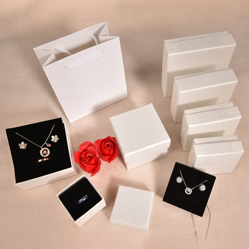 12Pcs White Cardboard Jewelry Packaging Boxes For Ring Necklace With Black Sponge Insert Jewelry Storage Case For Small Business