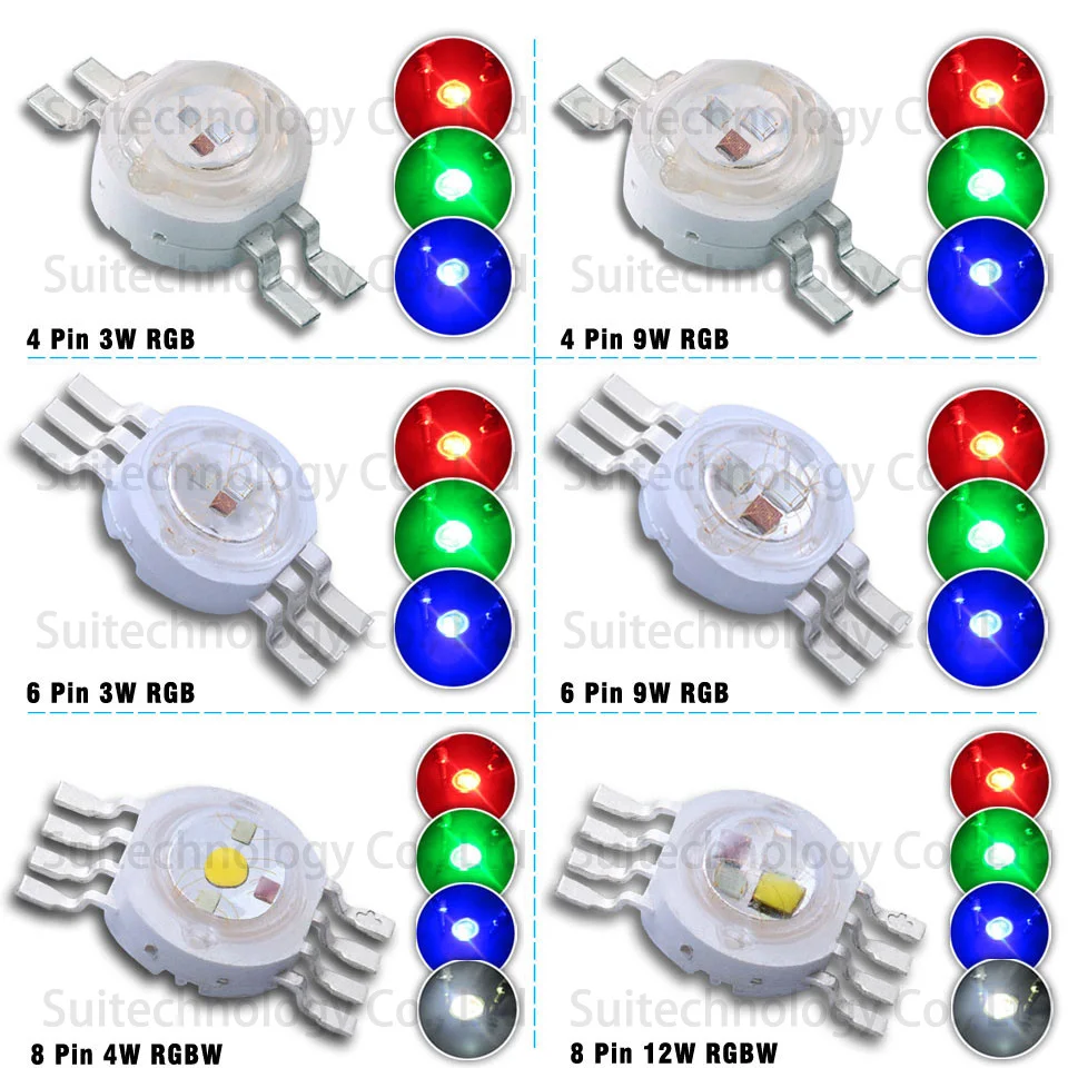 Colorido DIY Moldagem LED Palco Fonte de Luzes, 3W, 4W, 5W, 6W, 15W, 18W, RGB, RGBW, RGBWY, RGBWYV, Alta Potência, 4Pin, 6Pin, 8Pin, 10Pin, 12Pin