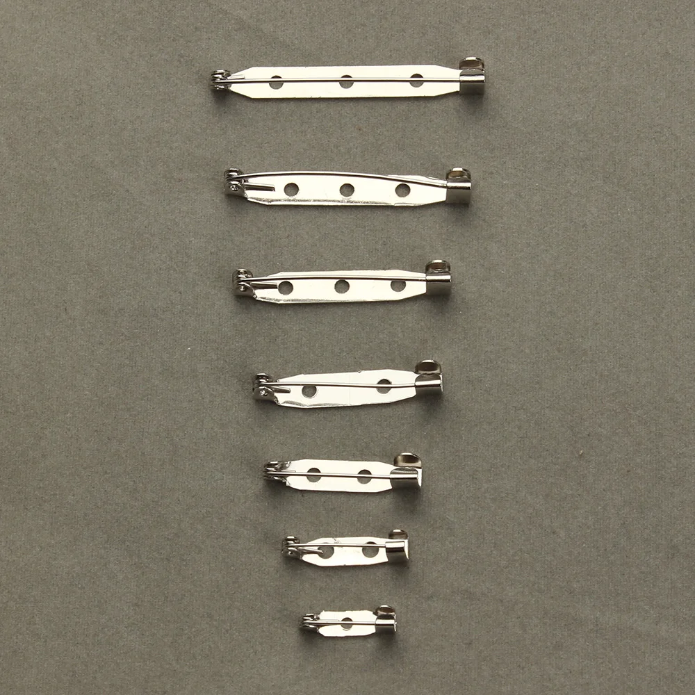 30-50pcs/lot Silver Color Metal Brooch Base Pins Clasps 15/20/25/30/35/39/45mm With 2 Hole For Women DIY Jewelry Making Findings