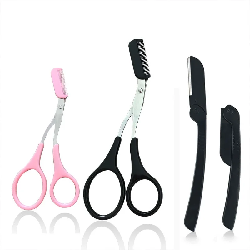 

Eyelash Hair Scissors Eyebrow Trimmer Eyelash Hair Clips Scissors Comb Lady Woman Men Shaping Shaver Pink Black