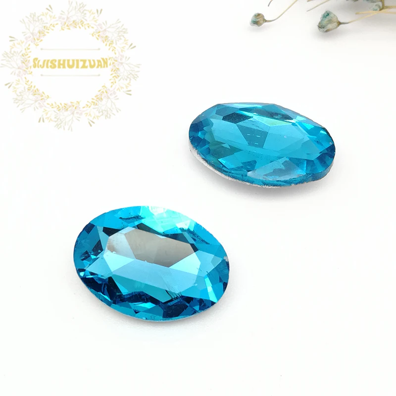 Mobile Accessories Turquoise blue Oval shape Crystal Glass Sewing Rhinestones Pointback DIY Wedding Dress and Bag