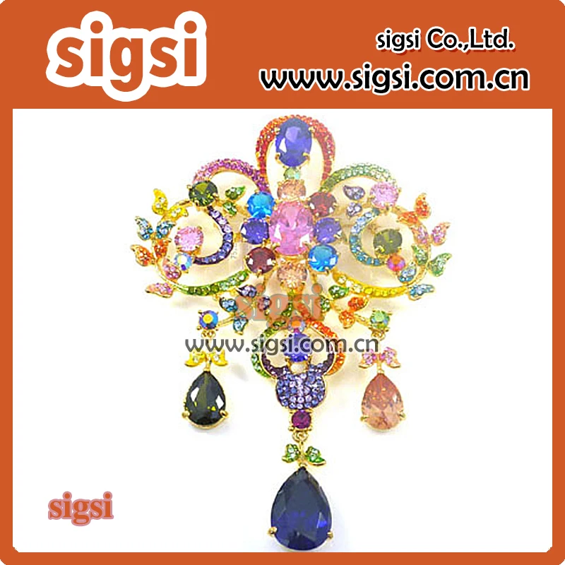 fashion Wholesale rhinestone crystal waterdrop brooch pin with pendants