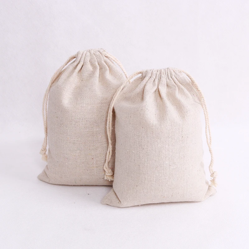 100Pcs/lot Natural Color Cotton Bags Small Party Favors Linen Drawstring Gift Bag Muslin Pouch Sachet Jewelry Packaging Bags