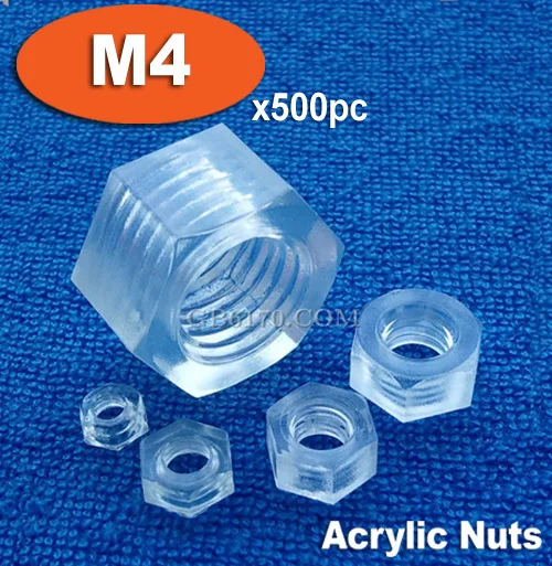 500pcs DIN934 M4 Plastic Acrylic Nuts Hexagon Hex Head Nut