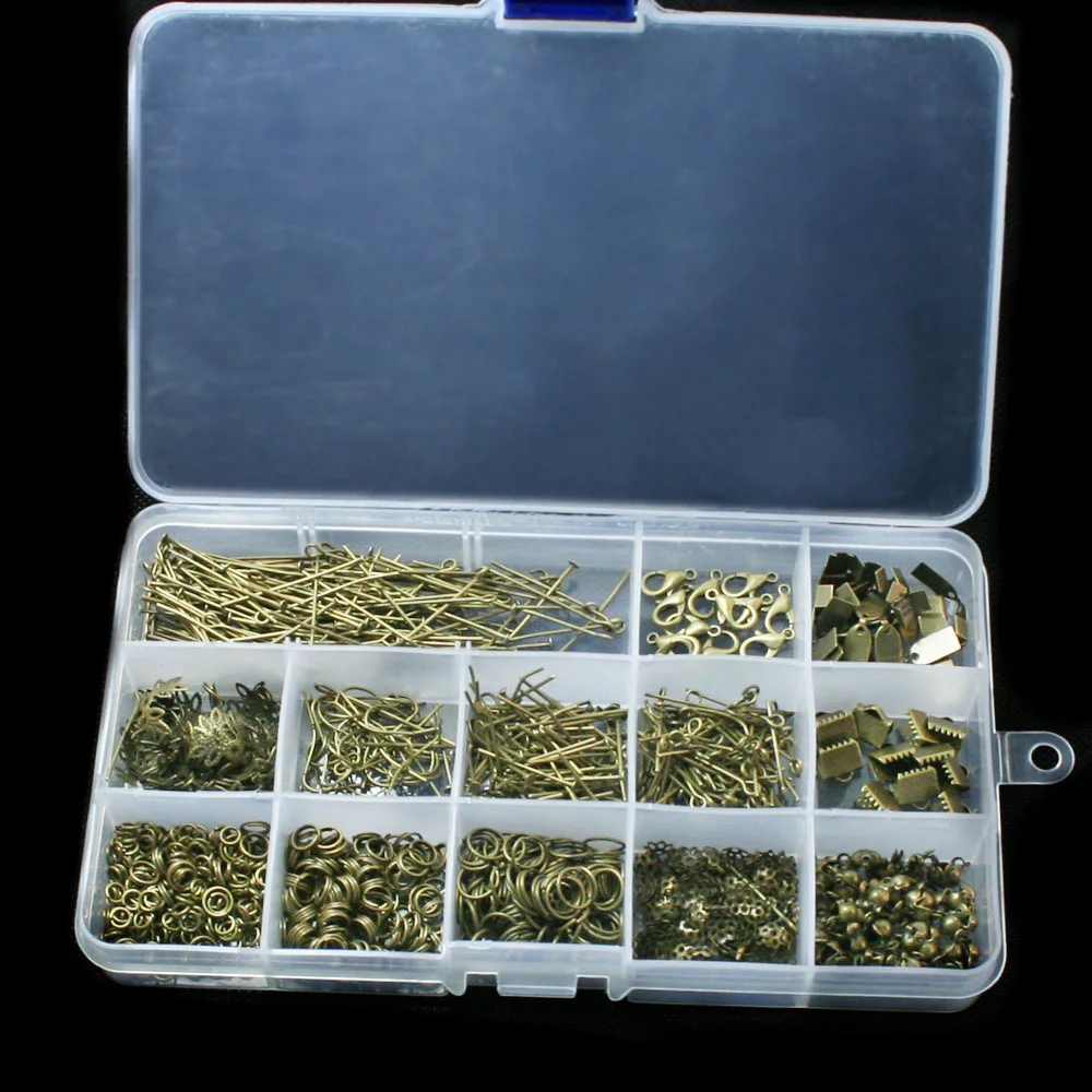 

DIY Jewelry Findings Kit Antique Bronze Plated Accessories Beads cap/jump rings/clasps/pins for jewelry making