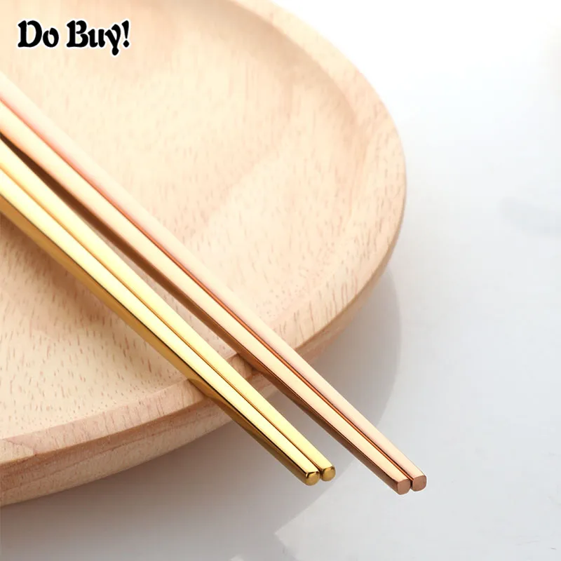 1 Pair Of Square Chopsticks Stainless Steel Gold Rose Gold Sushi Colorful Chinese Chopsticks Kitchen Utensils 23.5 cm