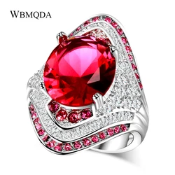 Wbmqda Fashion New Silver Color Ring With Red Stones For Women Vintage Crystal Zircon Fashion Luxury Party Engagement Jewelry