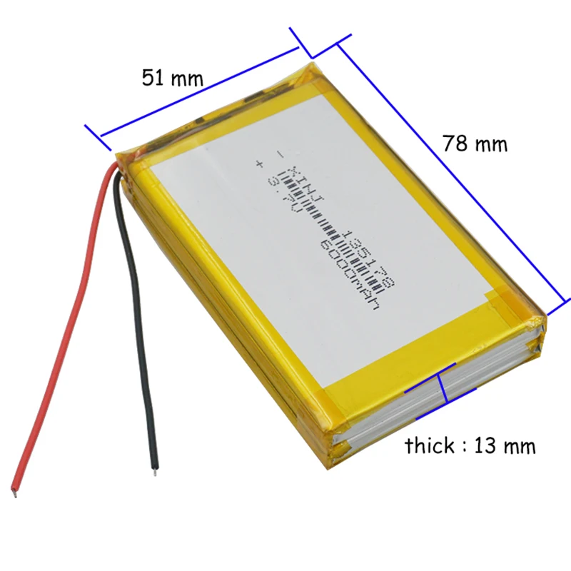 충전식 폴리머 리포 배터리, 휴대폰용 리튬 이온 135178, GPS 휴대용 보조배터리 태블릿 PC, IPTV 셋톱 박스, 3.7V, 6000mAh, 22.2Wh