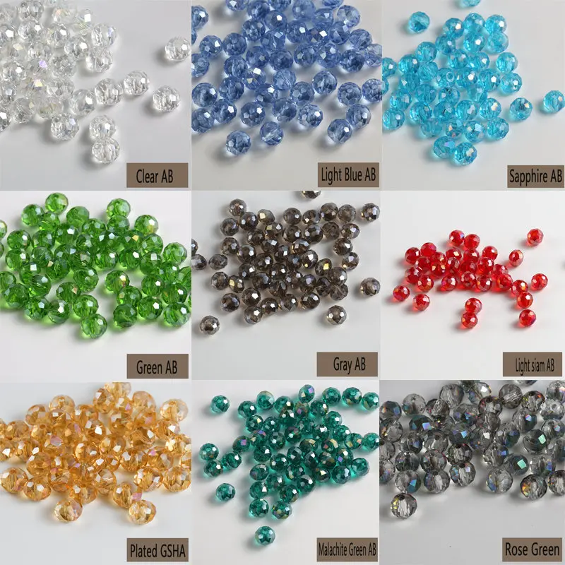 Hot sale 4mm-8mm plated ab color crystal round beads loose glass ball beads for Necklace bracelet making diy,Jewelry accessories