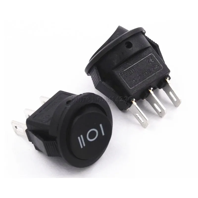 10Pcs 16mm Diameter Small Round Black 3 Pin 6A/125V 3A/250V SPDT ON-OFF-ON Rocker Switch Snap-in