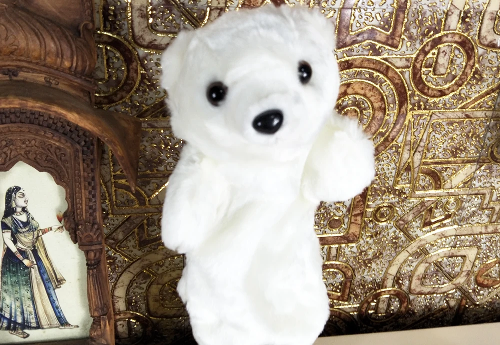 Marionnette à main d'ours polaire blanc pour enfants, jouet en peluche