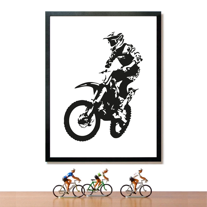 Motocross Rider Posters Canvas Art Prints Black and White Motorcycle Racer Modern Art Painting Boys Room Home Wall Art Decor