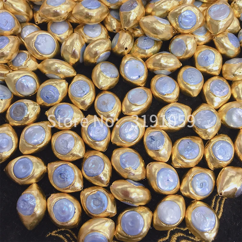 

Simple and stylish female elliptical dumb gold pale blue pearl beads