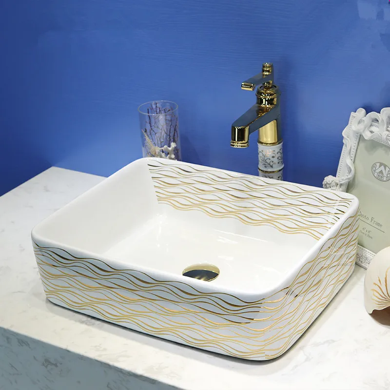 Rectangular Europe style chinese washbasin sink Jingdezhen Art Counter Top ceramic bathroom sink bathroom porcelain wash basin