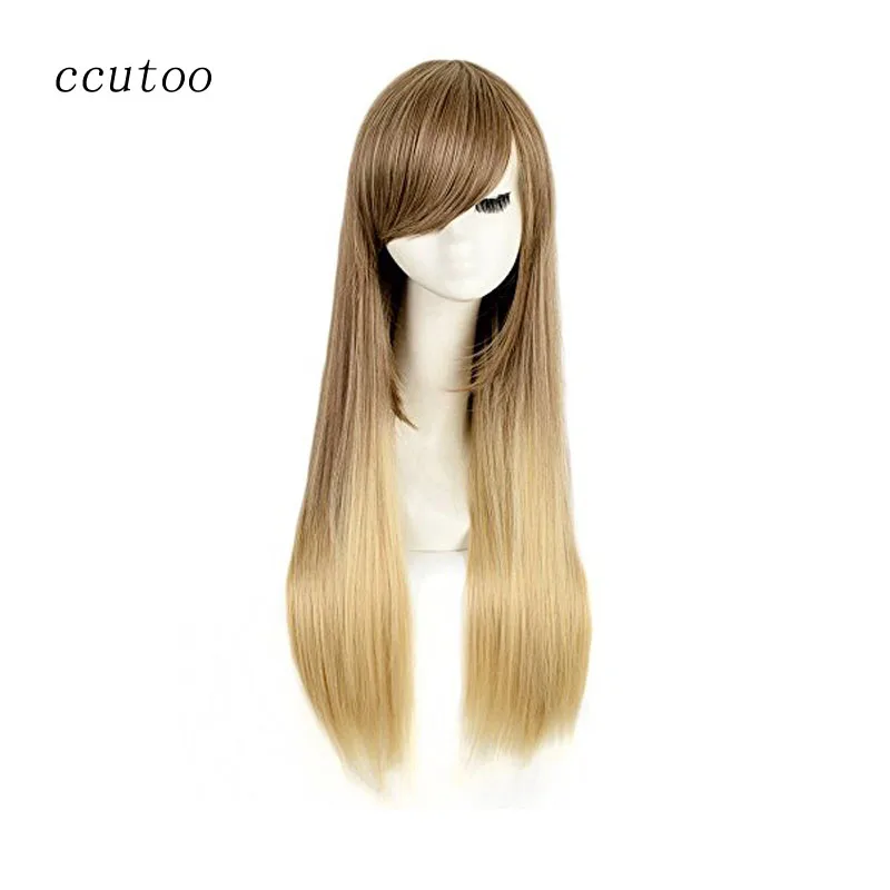 

ccutoo Women's Long Straight Blonde Ombre Brown Synthetic Hair Cosplay Full Wigs Heat Resistance Costume Party Wig