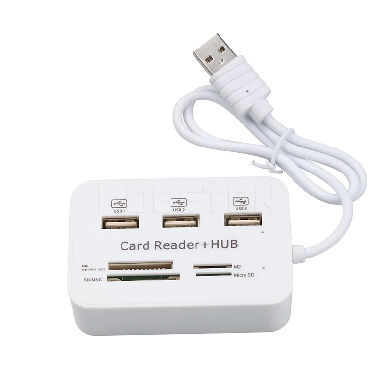 Kebidu-lector de tarjetas 2 en 1 multifunción, HUB USB 2,0, 3 puertos, compatible con Micro TF, SD, M2, MS, SDHC, MMC, lectura y escritura