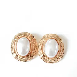 Oval Shaped Alloy Big Pearl Elegant Sweet Clip Earrings Statement Ear Accessories