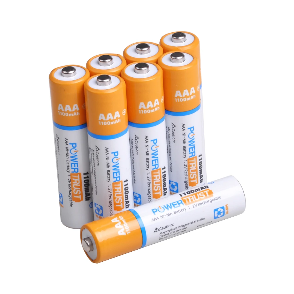 PowerTrust 8 Packs 1100mAh 1.2V AAA Ni-MH Rechargeable Battery for AA AAA Batteries (Case Included)