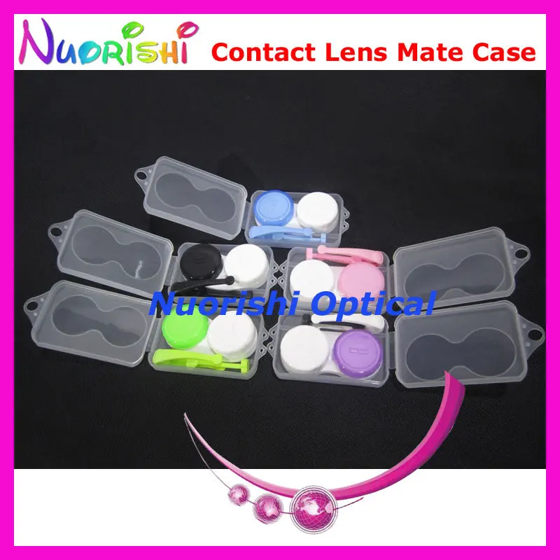 10pcs Very Nice Simple Contact Lens Mate Case with Silicone Tweezer and Suction Stick Packed By Frosted Case C541 Free Shipping