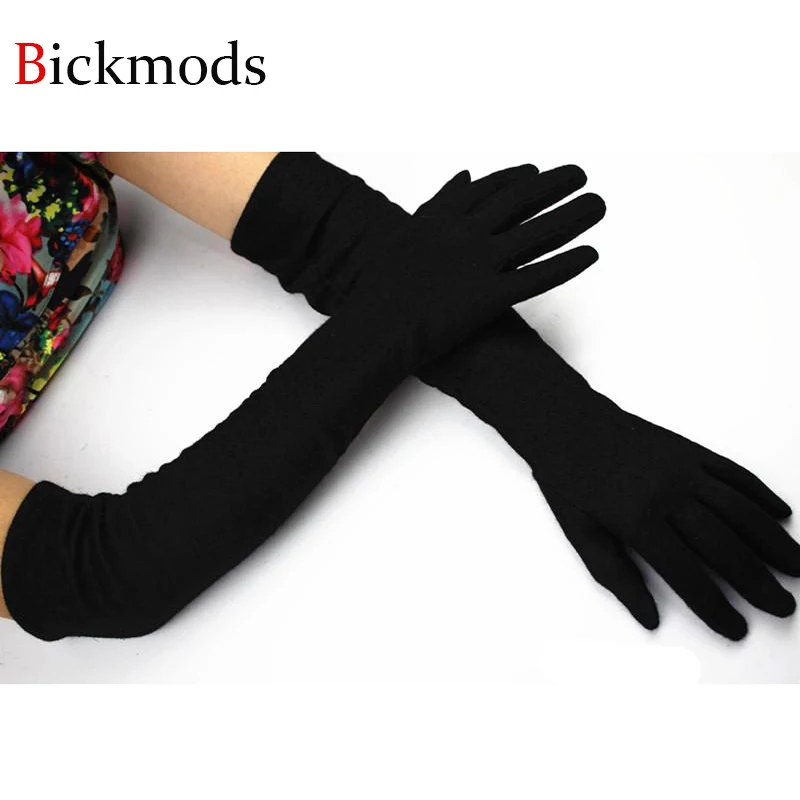 45CM Knitted Long Gloves Female Black Cashmere Single-Layer Thin Micro-Elastic Spring and Autumn Sun Protection Warm Arm Cover