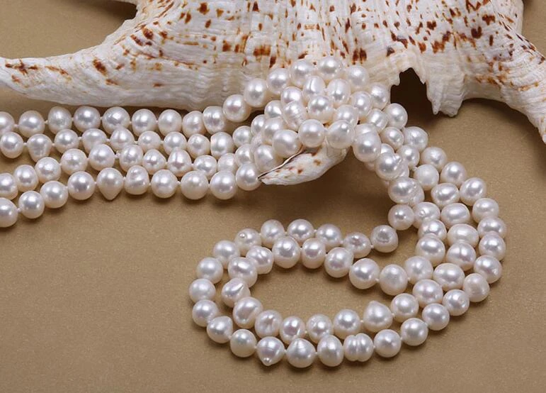 50'' 65'' 80'' 127cm 200cm Women Jewelry 8x9mm white freshwater pearl necklace AAA natural pearl top quality